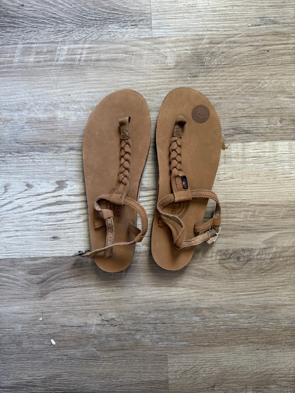 Rainbow Braided T-Strap Sandals in Sierra Brown